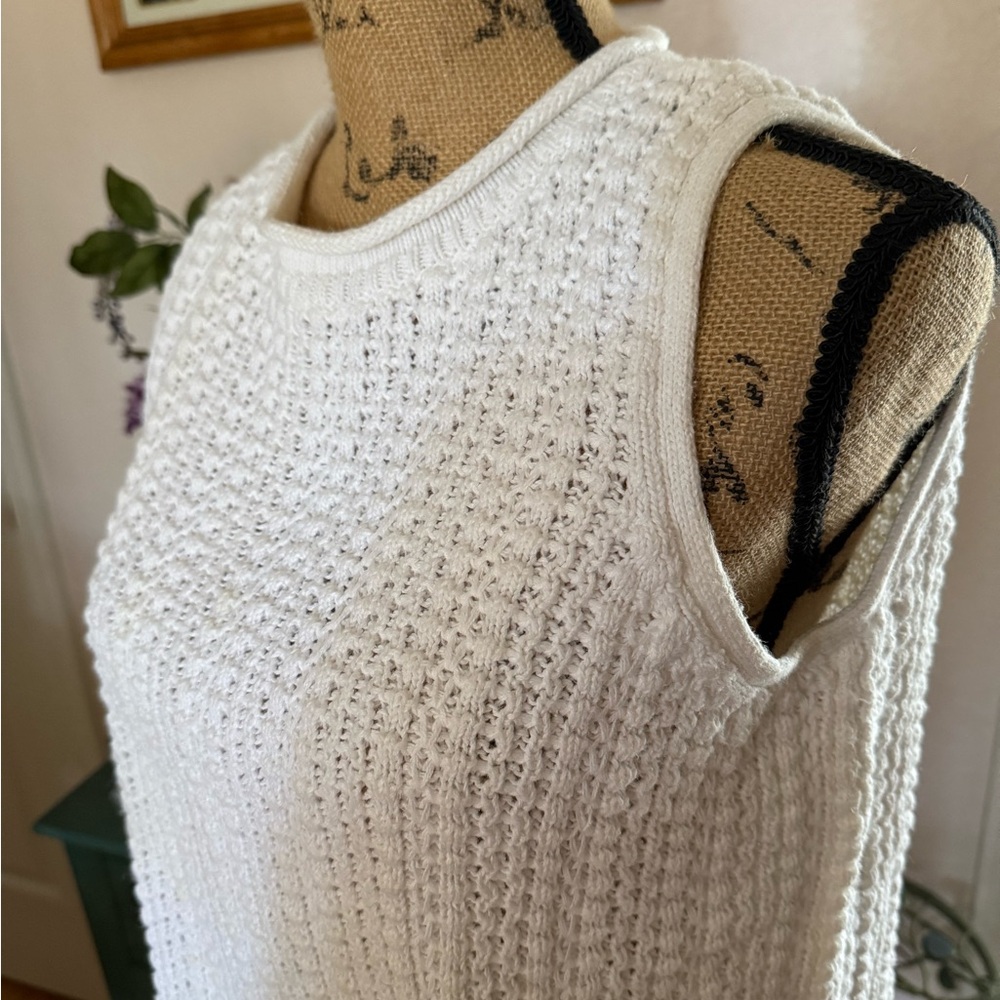 VINTAGE Evan-Picone White Cable Knit Sweater Vest Top Tank Size L